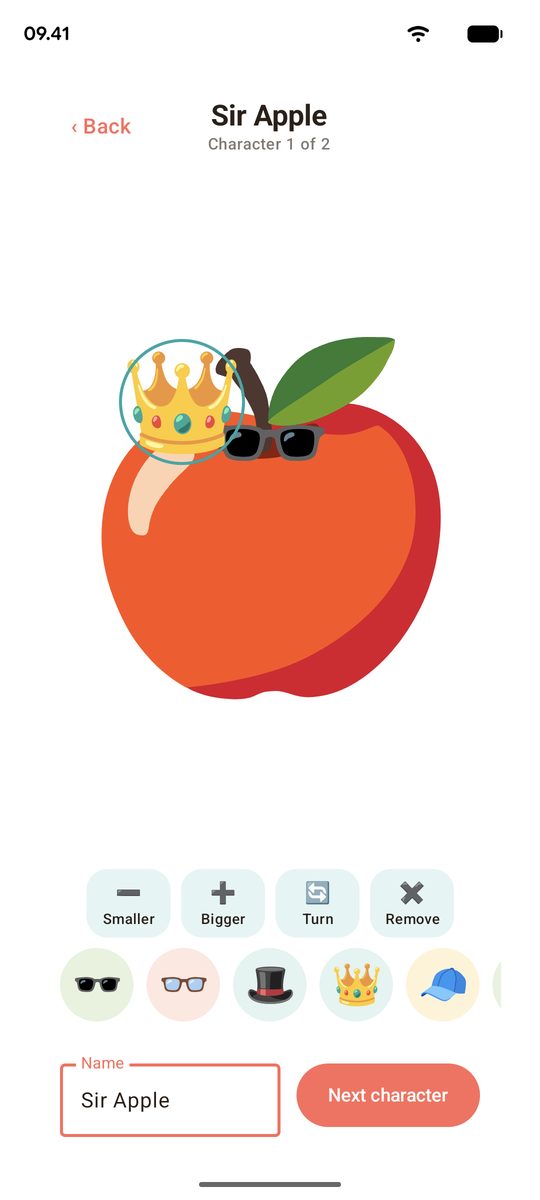 Decorating an apple with a crown and sunglasses, and naming it Sir Apple.